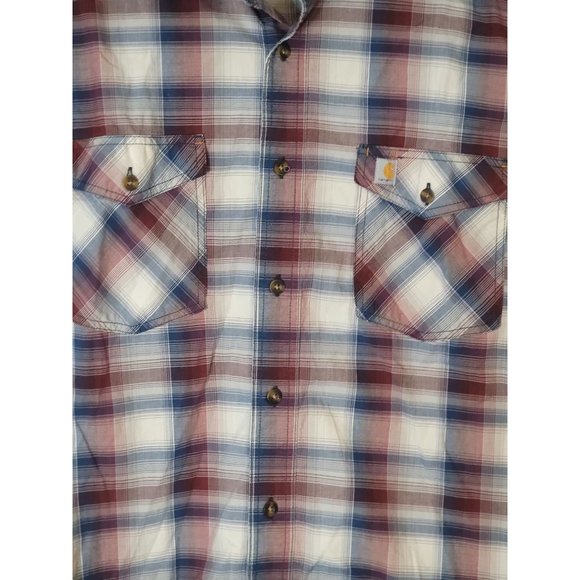 Carhartt Relaxed Fit Button Up Shirt Plaid 2 Pocket Size XL‎ Men's Burgandy Blue - Picture 5 of 6